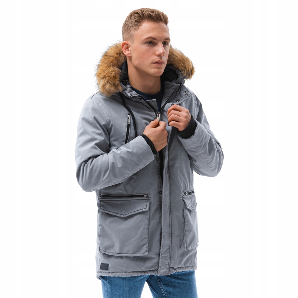 

Kurtka męska zimowa z kapturem C512 szara S