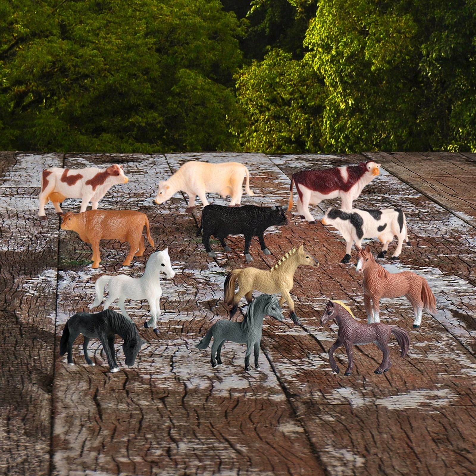 12Pcs Pasture Animal Figures Toy Collections Interactive Valentines Day Materiał drewno