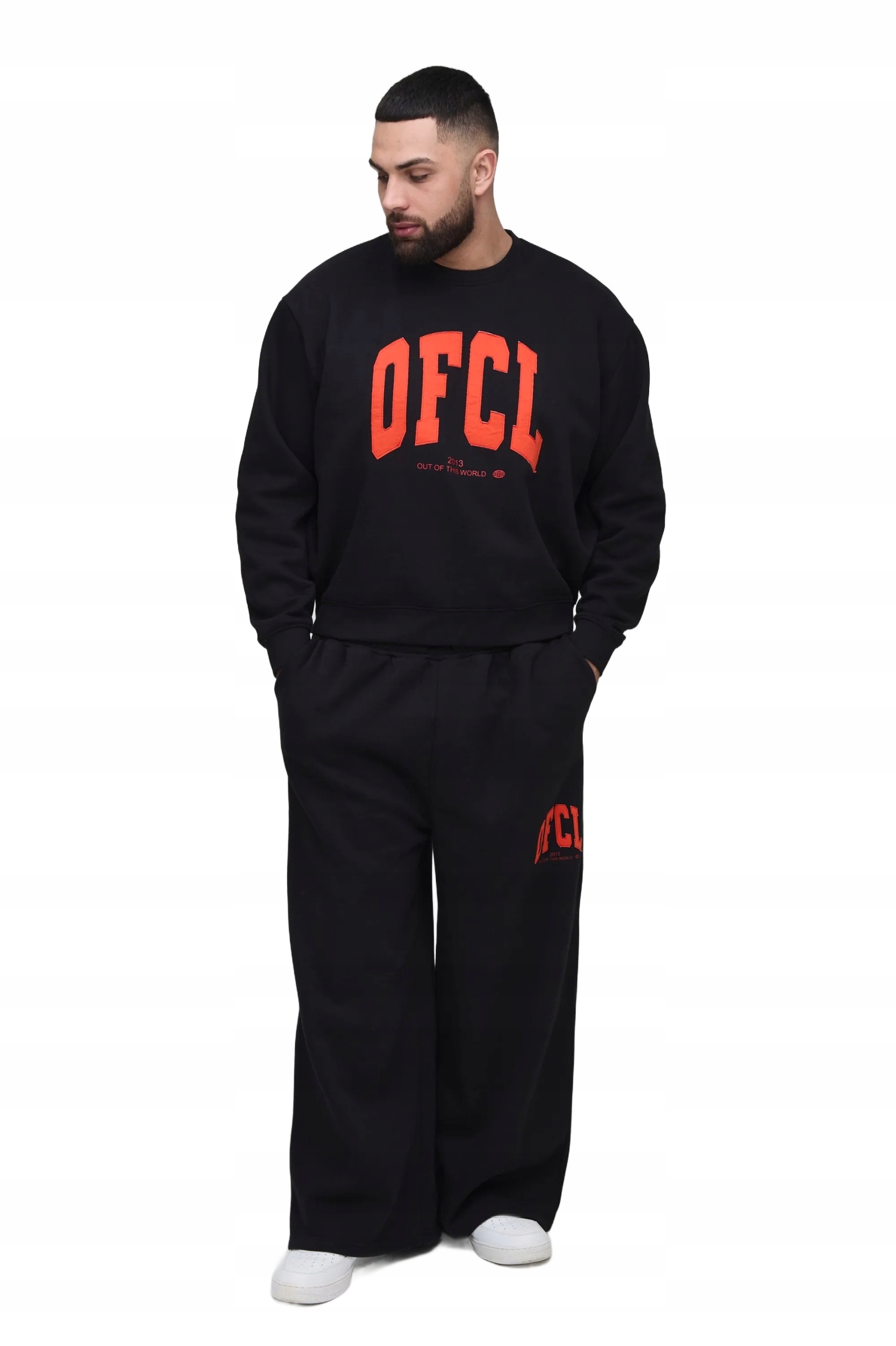 Boohooman Pánský Teplákovka Komplet Černý Červený Potisk Plus Size 3XL Z3A