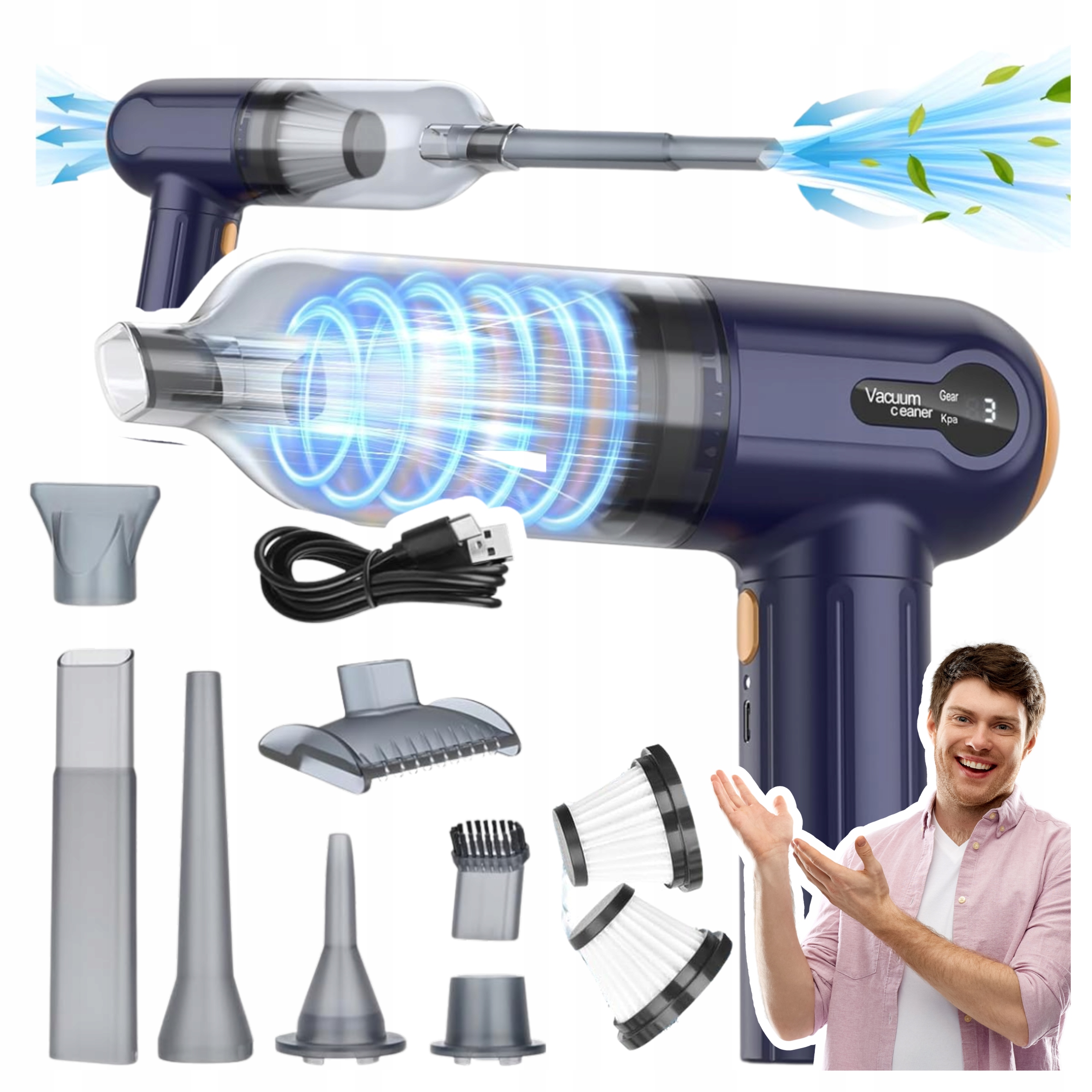 Vysavač Přenosný, výkonný, rychlé nabíjení do auta