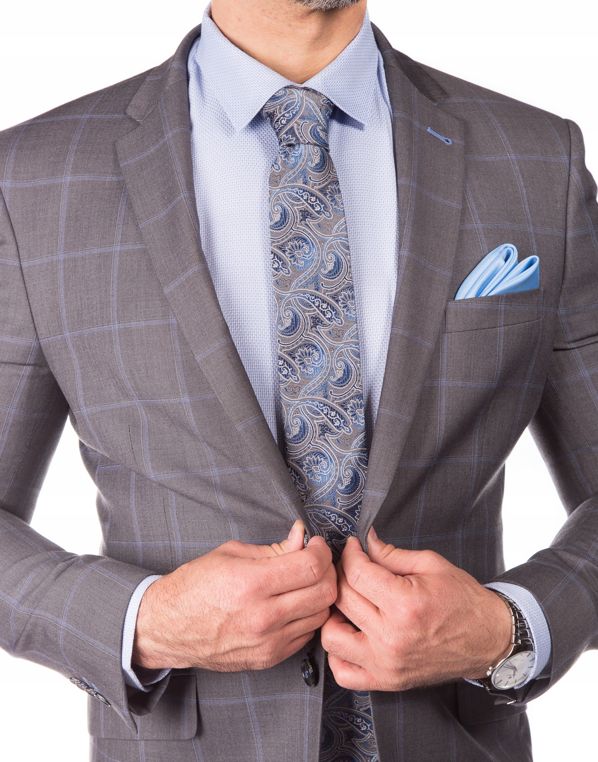 Pánský oblek jednoradový šedý kostkovaný Slim 188/104/90