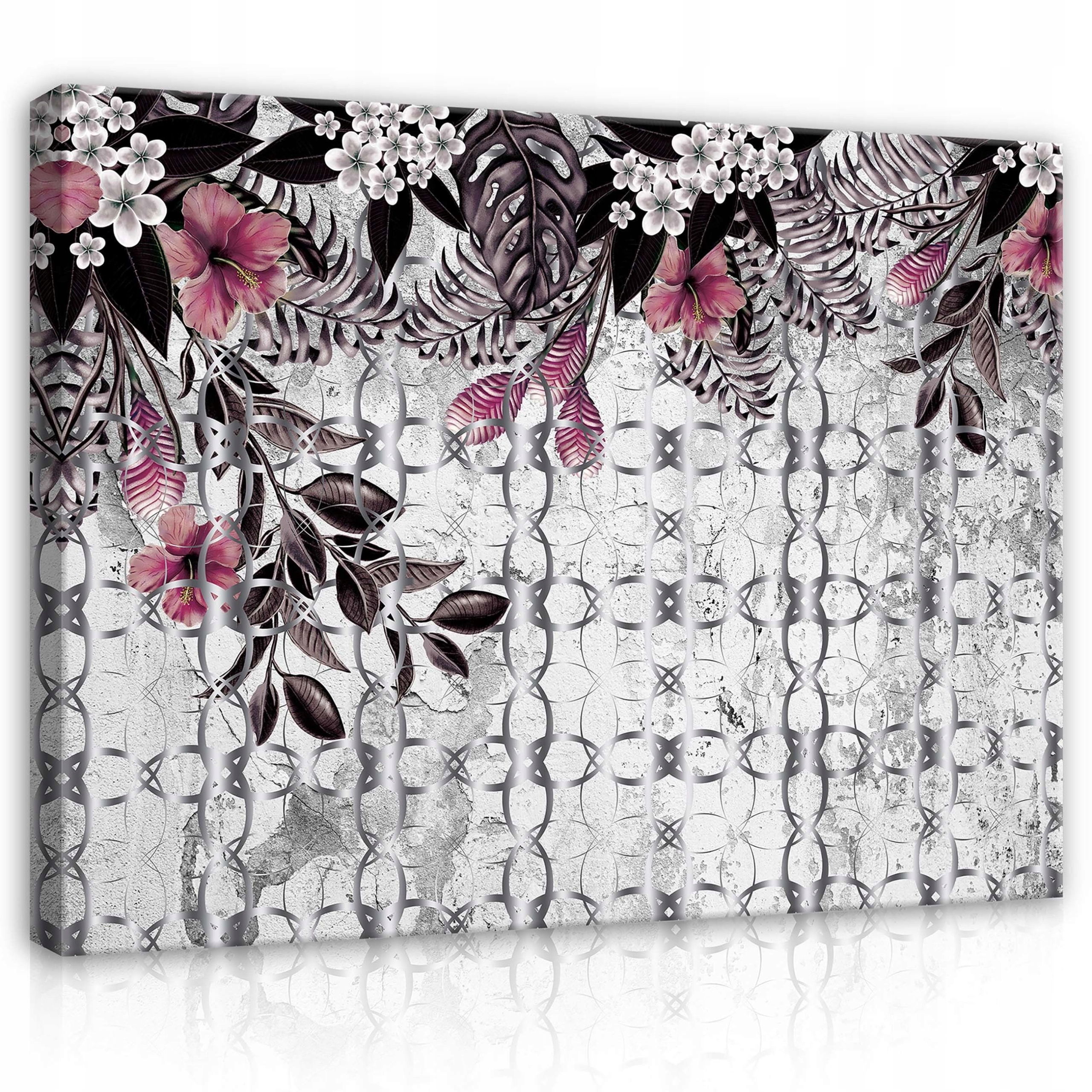 Obraz 80x60 Tropické květy listy vzor růžová vínová příroda umění