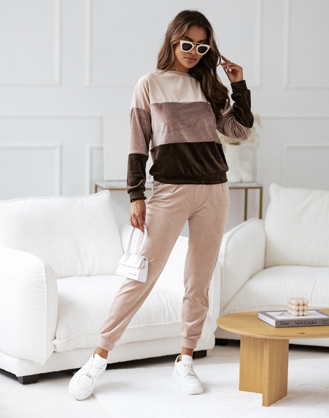 KOMPLET DRESOWY WELUROWY DAMSKI PREMIUM BEŻ XL Marka inna