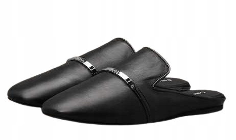 Calvin Klein Černé Kožené Pantofle S Kovovou Ozdobou 37 U1C