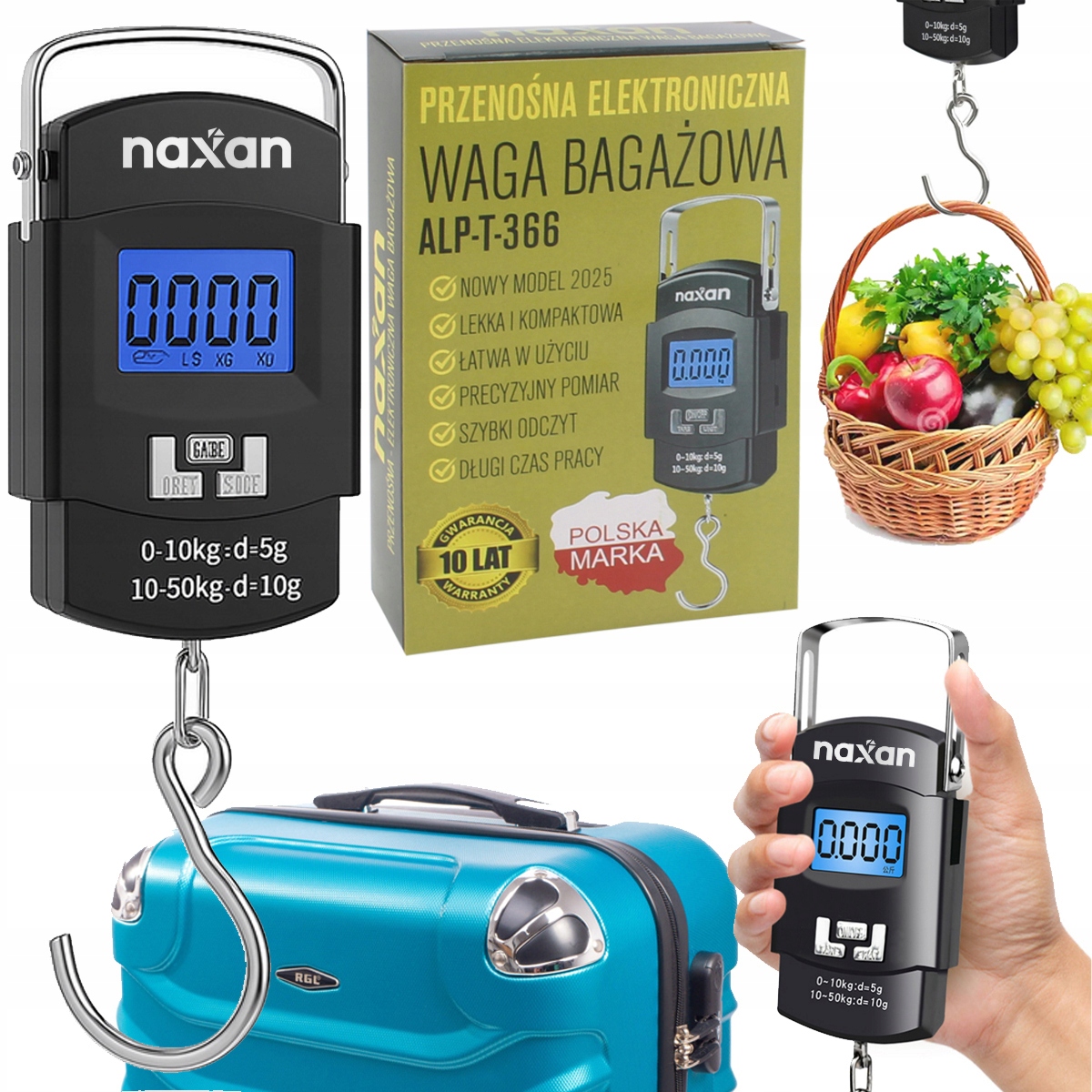 Waga hakowa bagażowa elektroniczna LCD do 50kg wisząca Tyrystyczna