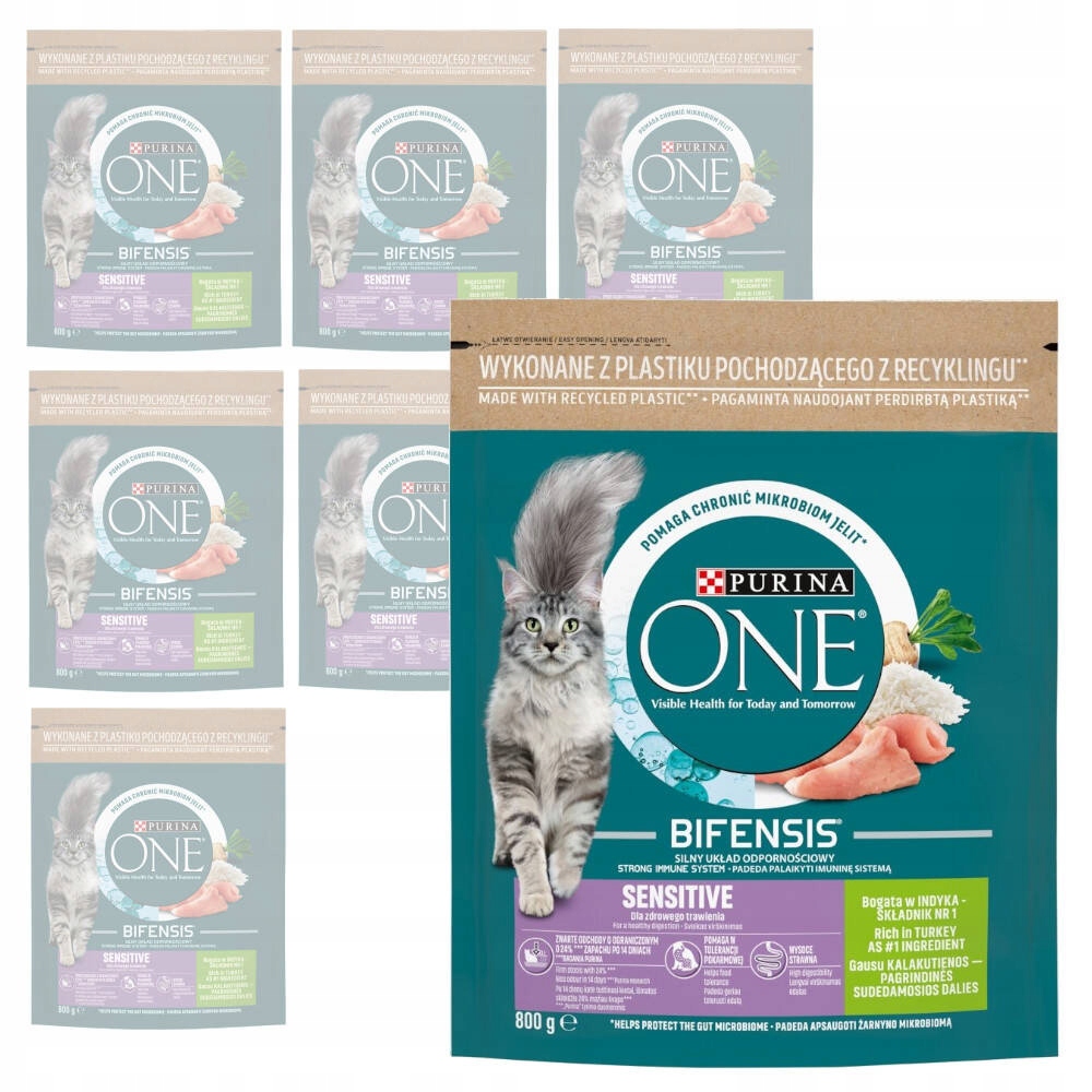 Levně Purina One Bifensis Sensitive Suché Krmivo pro kočky s krůtím masem 8x800 g