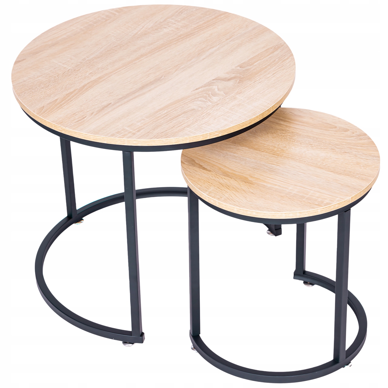 Zestaw Stolików Kawowych 2w1 Okrągły Loftowy Design Drewniane Metalowe