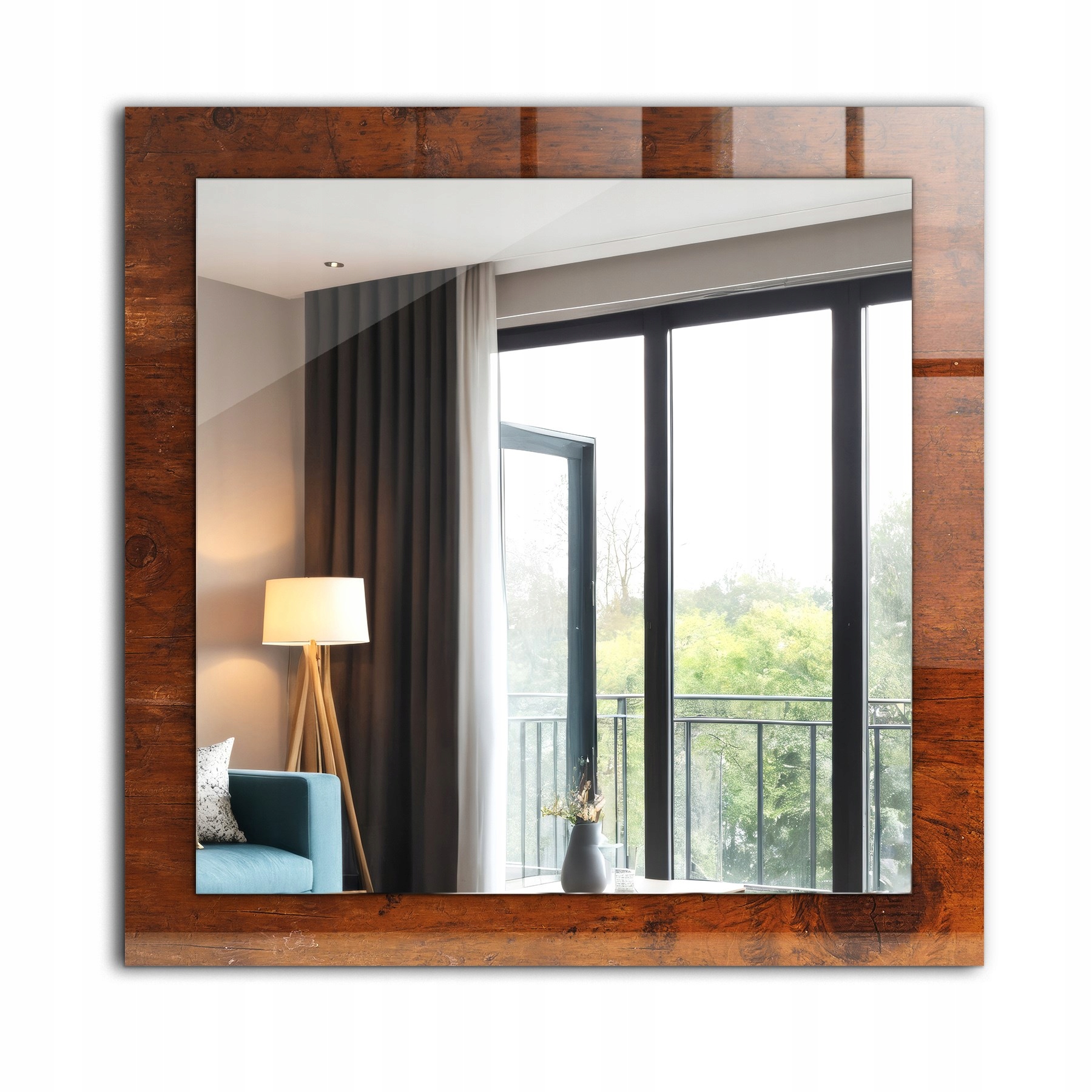 Moderné štvorcové zrkadlo s potlačou 60 cm x 60 cm Starý drevený stôl
