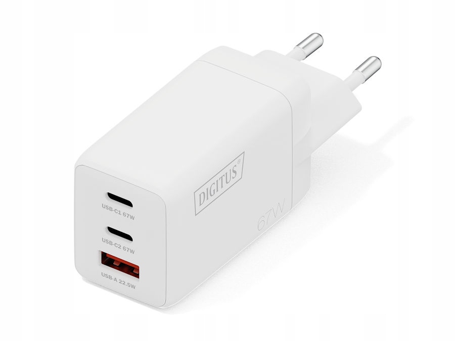 Digitus Ładowarka sieciowa/zasilacz Usb GaN 67W, 2x Usb-c, 1x Usb-a, biała