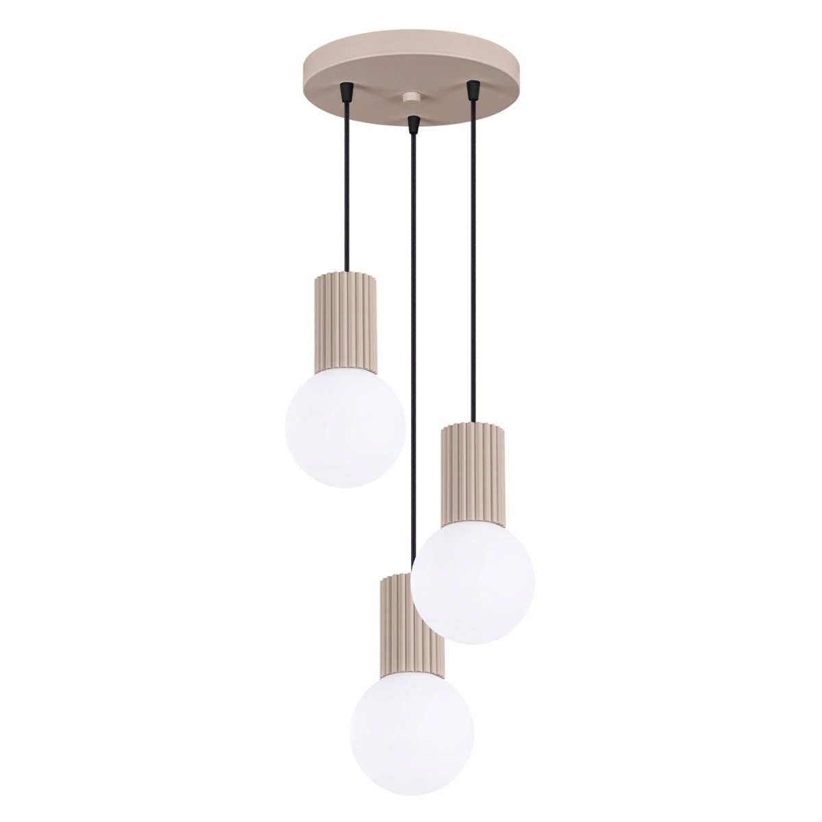 Sollux Závesná lampa taupe okrúhla trojitá, ryhovaná, sklenené biele gule