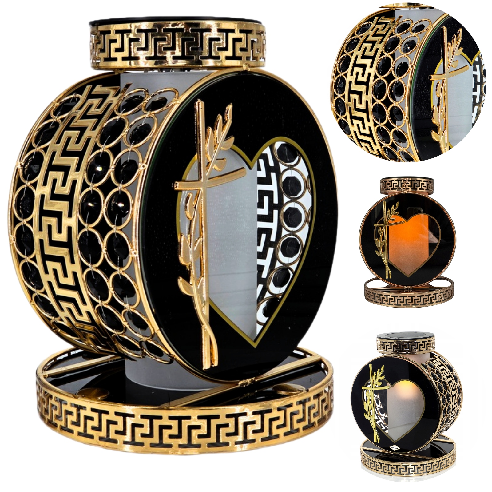 Solárna Náhrobná Sviečka Led Fotovoltaická 25 cm Kov Čierna Zlatá 1444