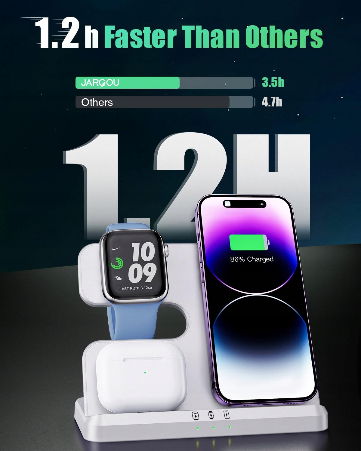 JARGOU Bezprzewodowa Ładowarka 3w1 Do iPhone Apple Watch AirPods — miniatura 2