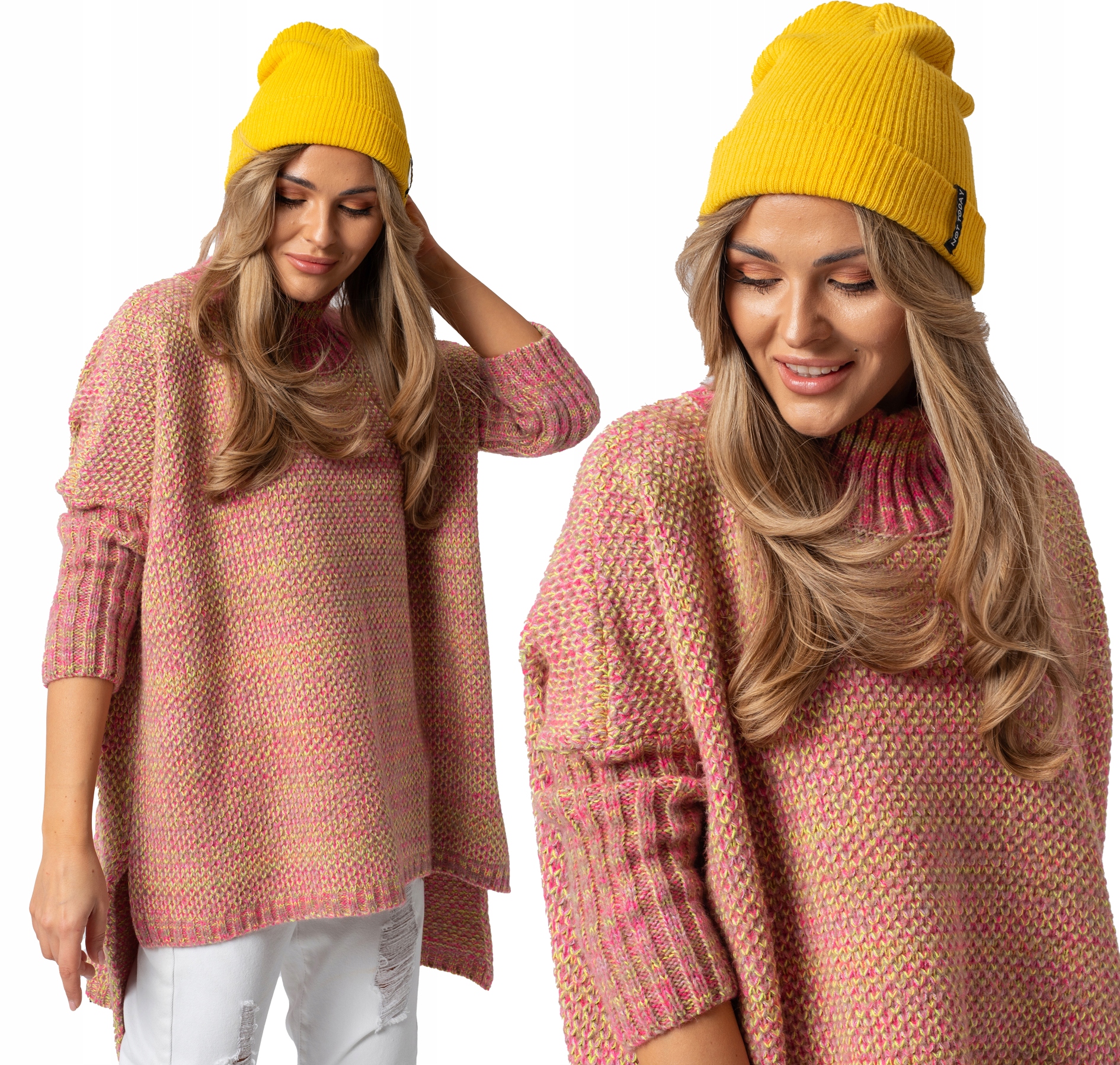 Emily Polské asymetrické Poncho Svetr Oversize s pologolfem Multicolor