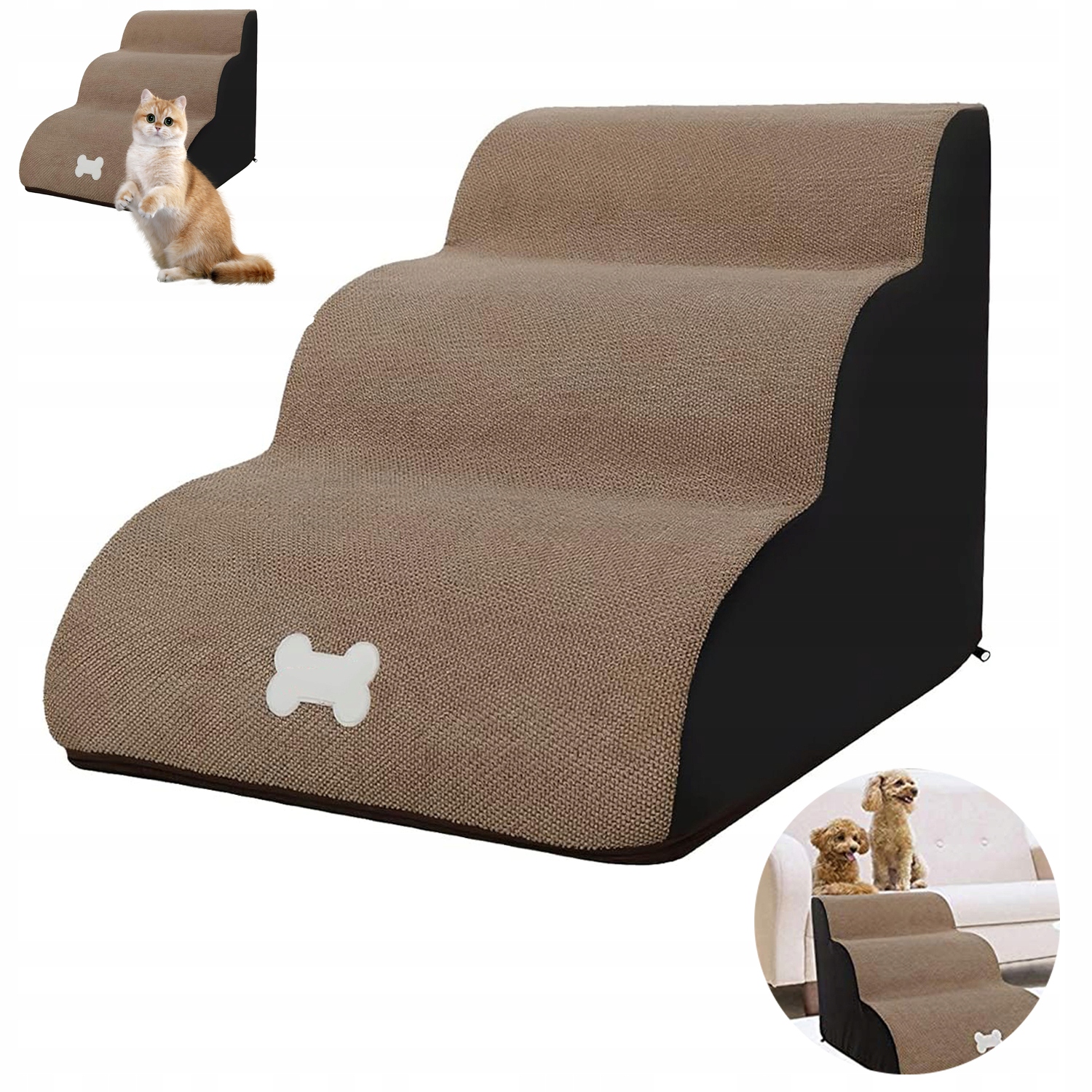 Schůdky pro psy a kočky, 3 stupně, snadný vstup, šířka 40 cm, jemná a stabilní rampa