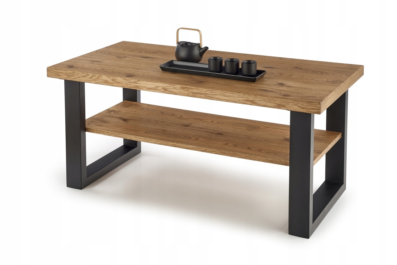 ŁAWA DO SALONU STOLIK KAWOWY JASNY DĄB NOGI CZARNE