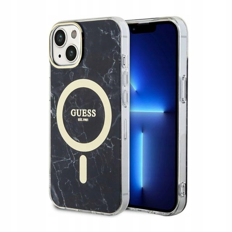 Guess Marble MagSafe Etui do iPhone 14 (Czarny)