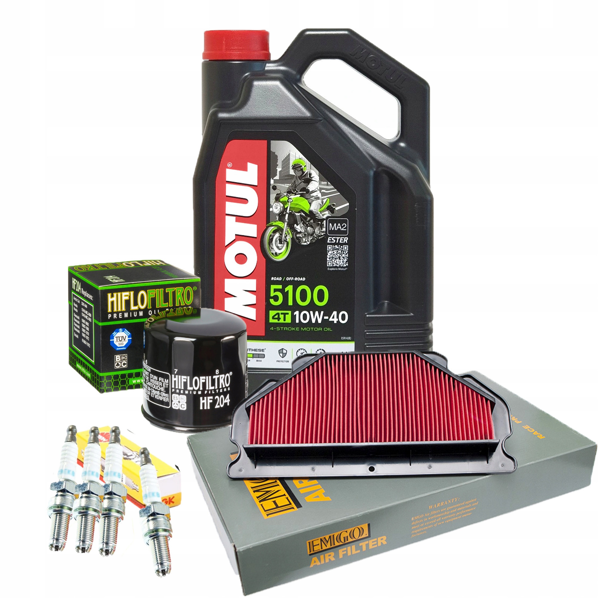 Olej do KAWASAKI ZX6R RR 636 03-04r Motul 5100 10w40 Filtry Świece NGK
