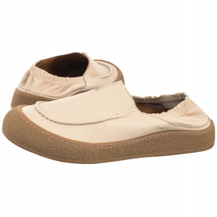 Dámské široké barefootové polobotky Nepeke Adil Beige Leather Béžové