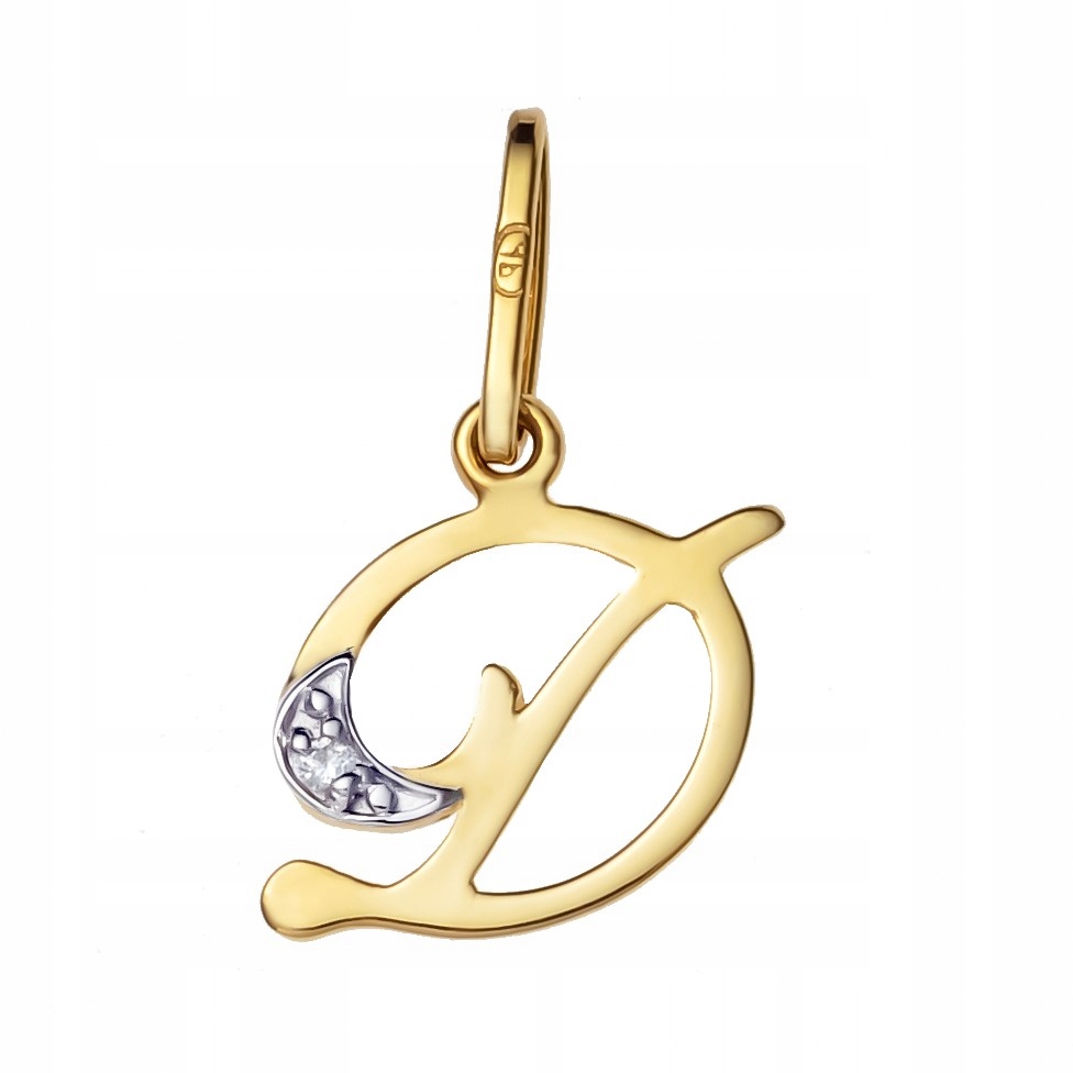 Zlatý přívěsek s ozdobným přívěskem písmenko D a zirkony