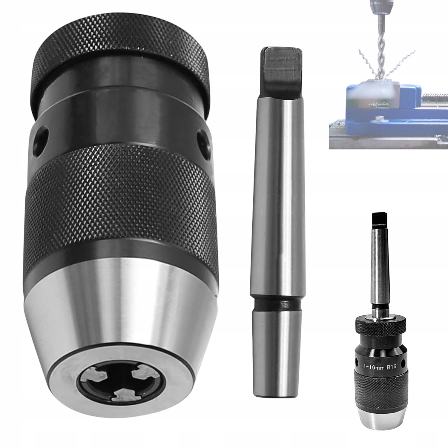 Zestaw uchwyt wiertarski 1–16mm trzpień MT2-B16, metalowy