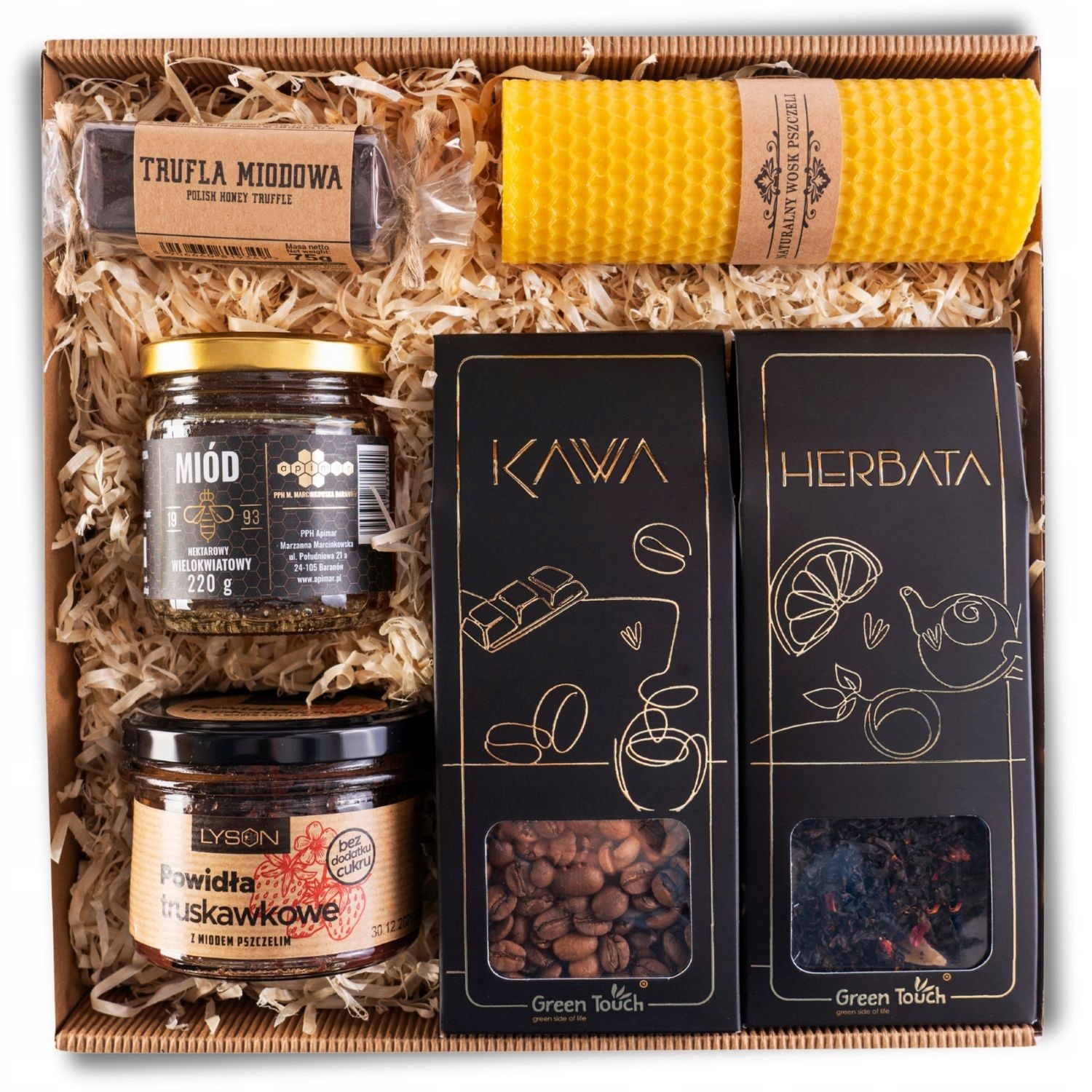 Levně Dárkový Koš s čajem, kávou, povidly a svíčkou