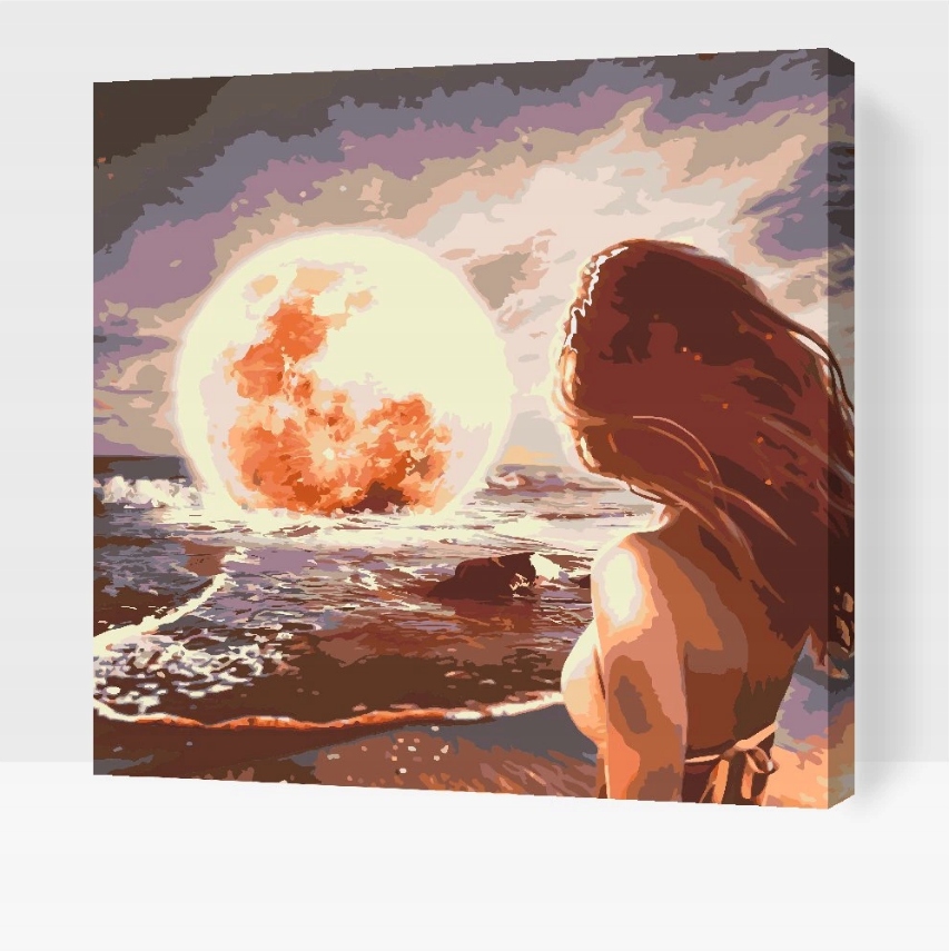 Malování Podle Čísel Žena Moře Západ Slunce Pláž Léto Vlny 50x50 cm