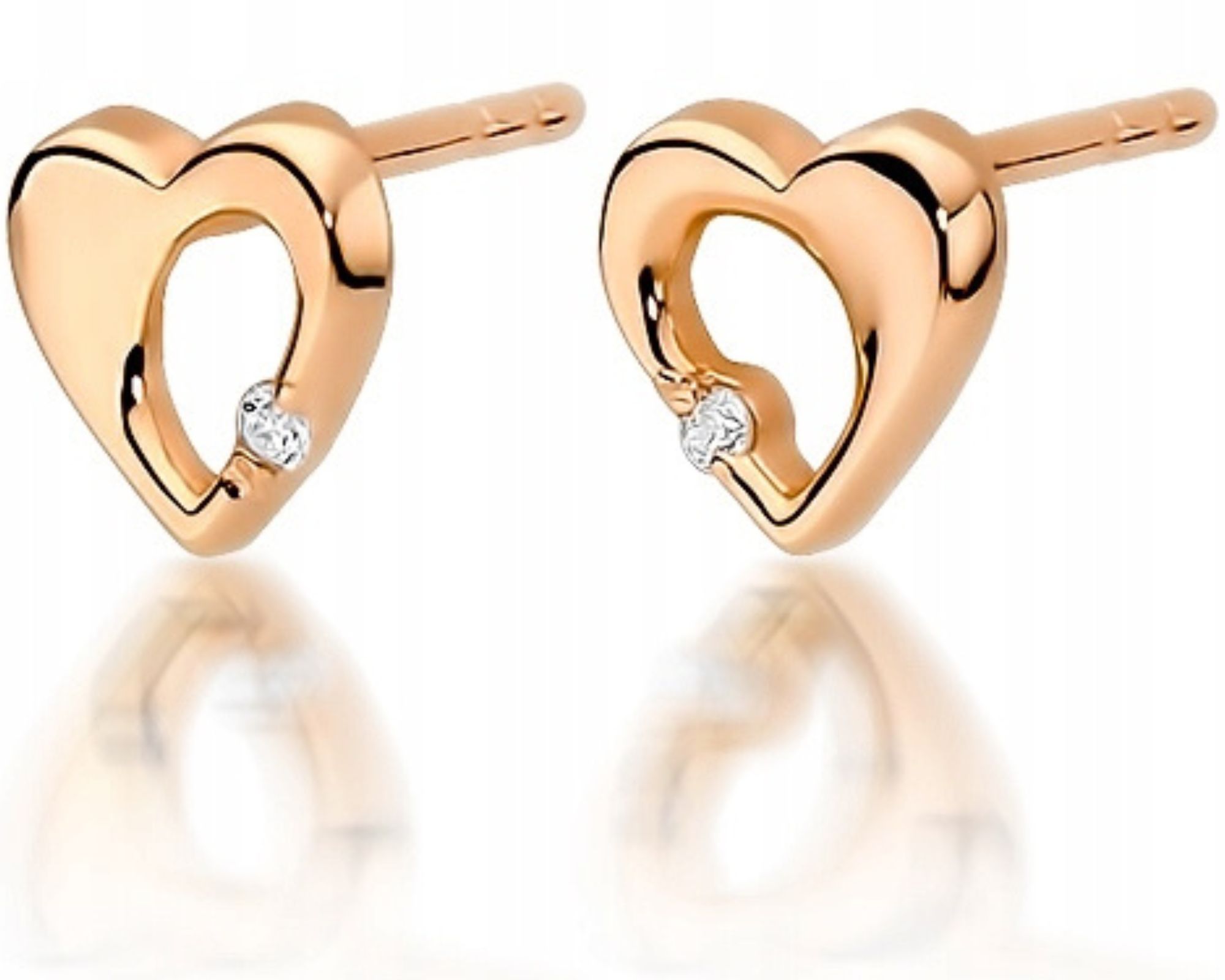 Růžové zlaté náušnice s brilianty Srdce 585