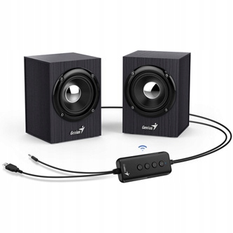 Genius głośniki SP-HF385BT, 2.0, 4W, czarne, regulacja głośności, drewniane