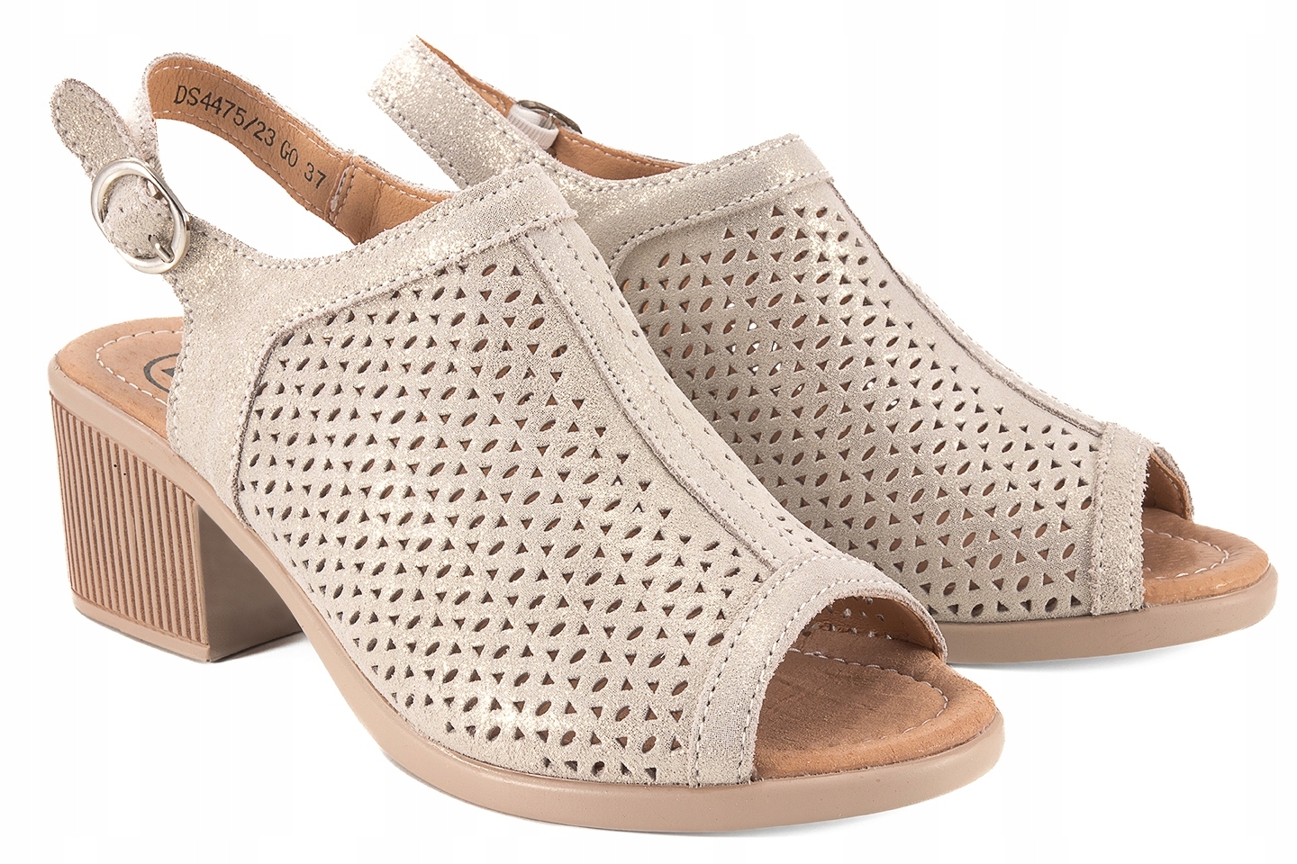 Filippo DS4475 Dámské Ažurové Sandály Na Podpatku Kůže zlatá béžová Zlatá 37