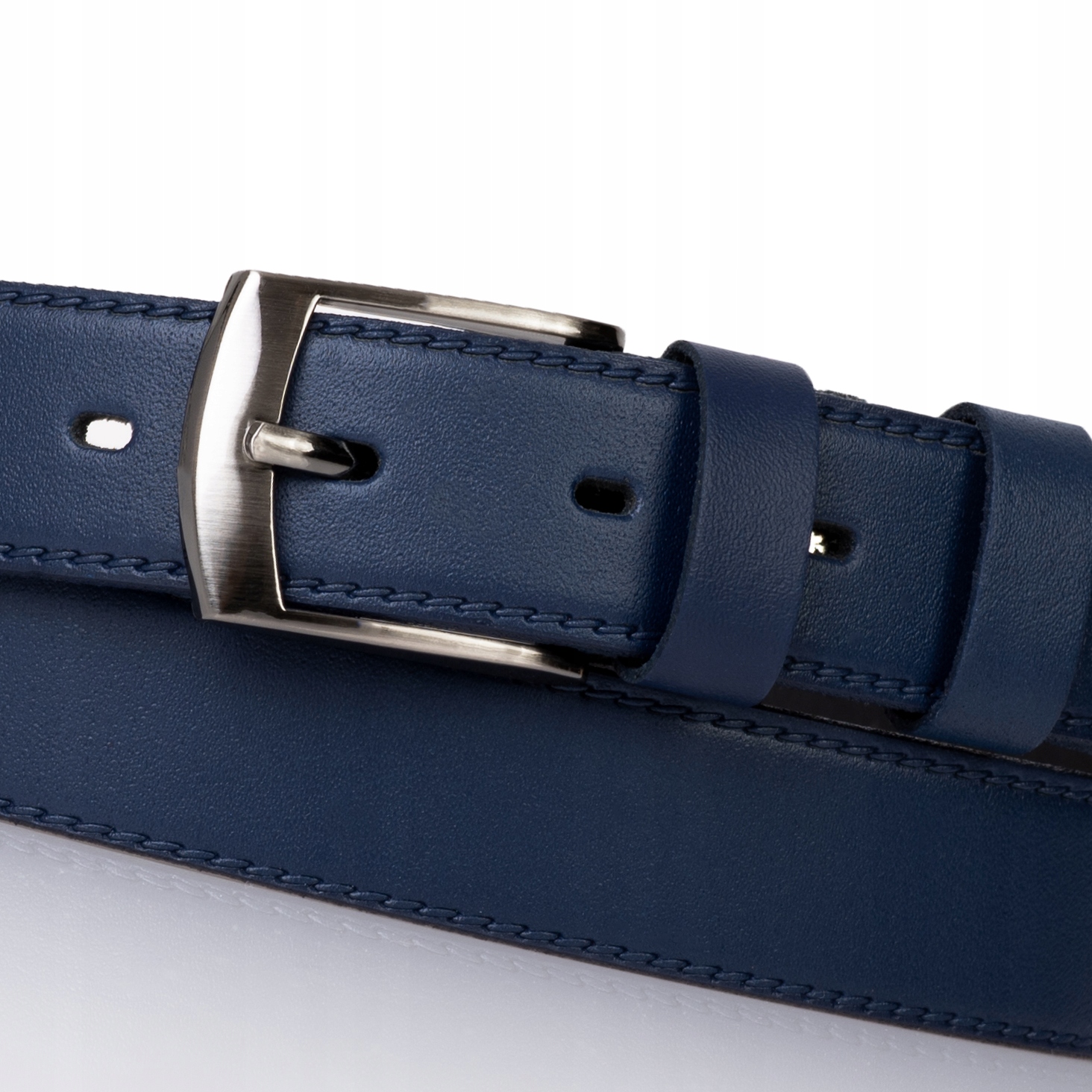 SEPHER Pasek skórzany męski GRANATOWY skóra klasyk Kolor okuć srebrny