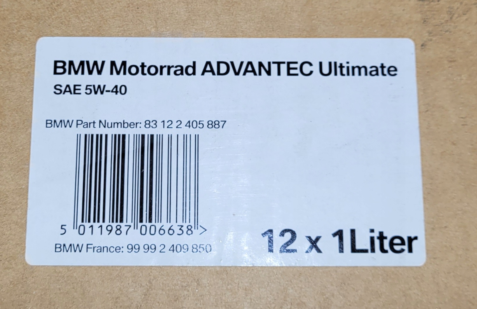 3X 1L Olej BMW ADVANTEC Ultimate 3L 5W40 Motorrad FILTR oe 11427721779 Jakość części (zgodnie z GVO) O - oryginał z logo producenta pojazdu (OE)