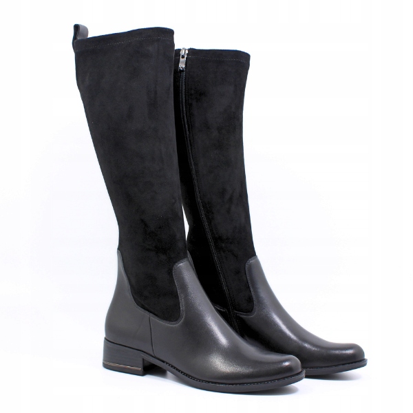 Dlouhé kožené kozačky Caprice černé se strečem, velikost 25514-41, vel 37