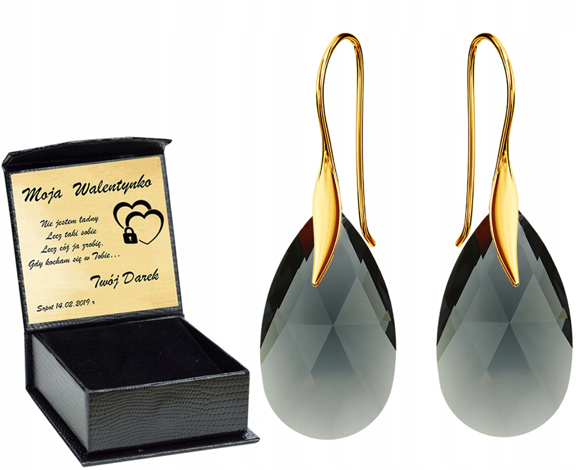 

Złote Kolczyki Almond Style Hook Swarovski Grawer