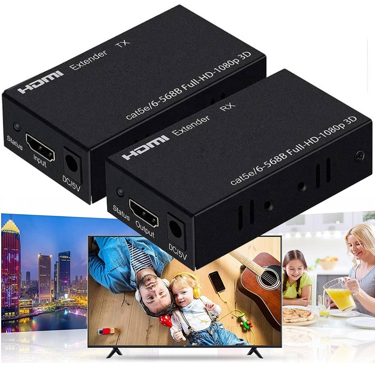 KONWERTER HDMI PO SKRĘTCE LAN EXTENDER 60M 3D RJ45 PRZEDŁUŻACZ RX LOOPOUT