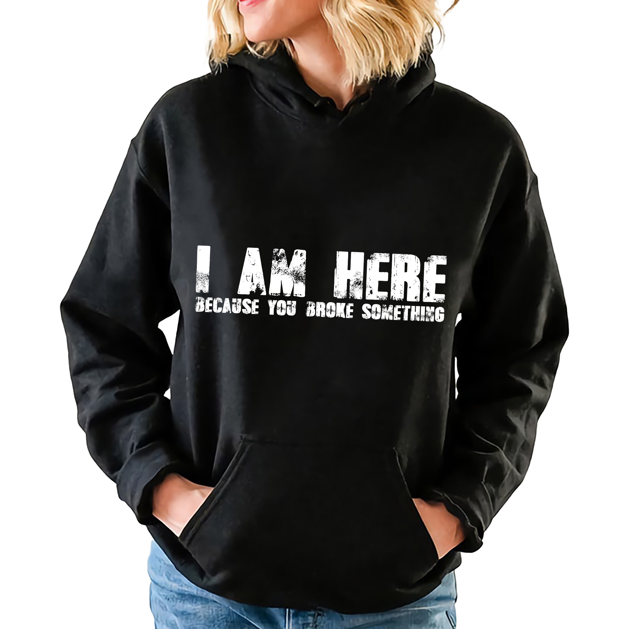 mikina s kapucí Černá Zábavná gadget Dárek I Am Here L
