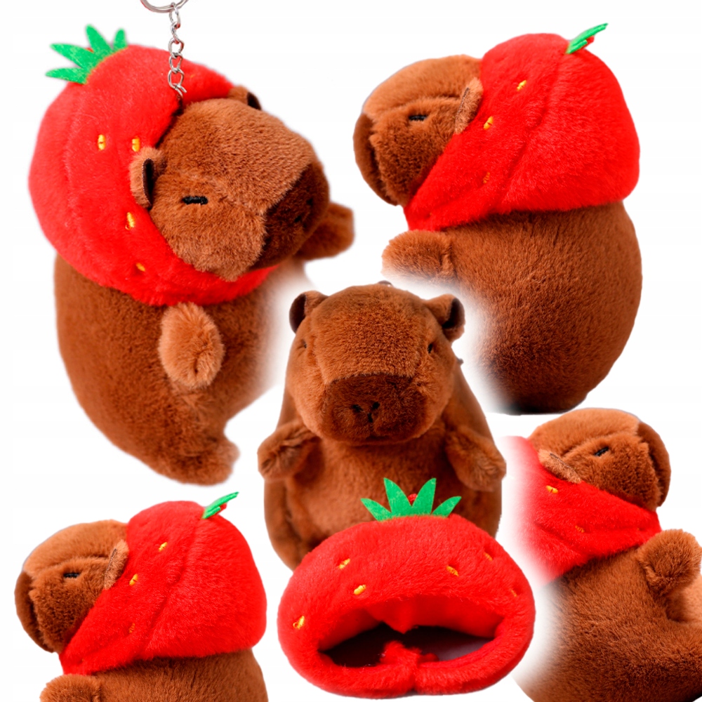 MASKOTKA KAPIBARA PLUSZAK KAPIBARA Z CZAPKĄ TRUSKAWKĄ BRELOCZEK DO KLUCZY