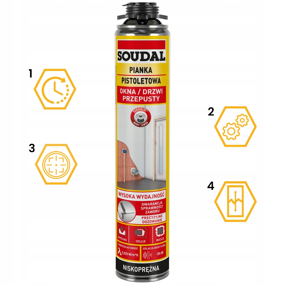 PIANKA MONTAŻOWA PISTOLETOWA NISKOPRĘŻNA PIANA 750 ml YELLOW SOUDAL Marka Soudal