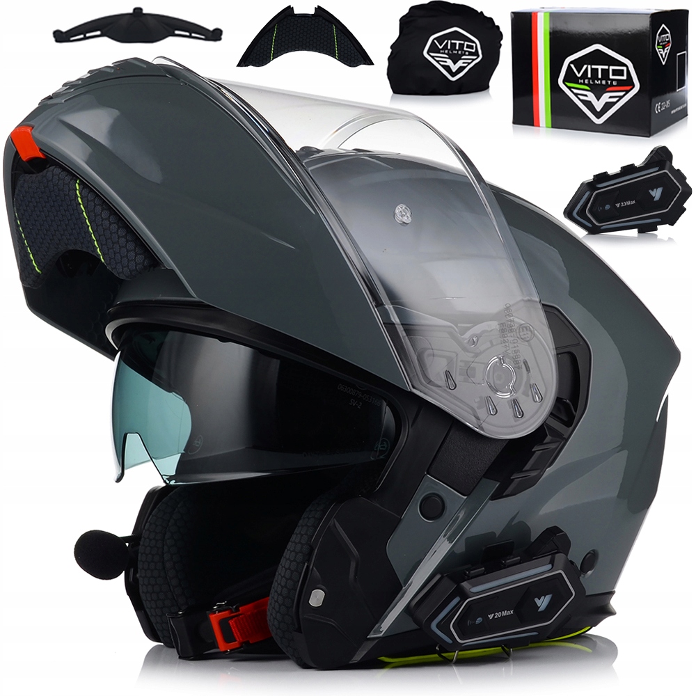 Motocyklová Prilba Vito Furio Sivá Nardo Čeľusťová Interkom Vito Bluetooth