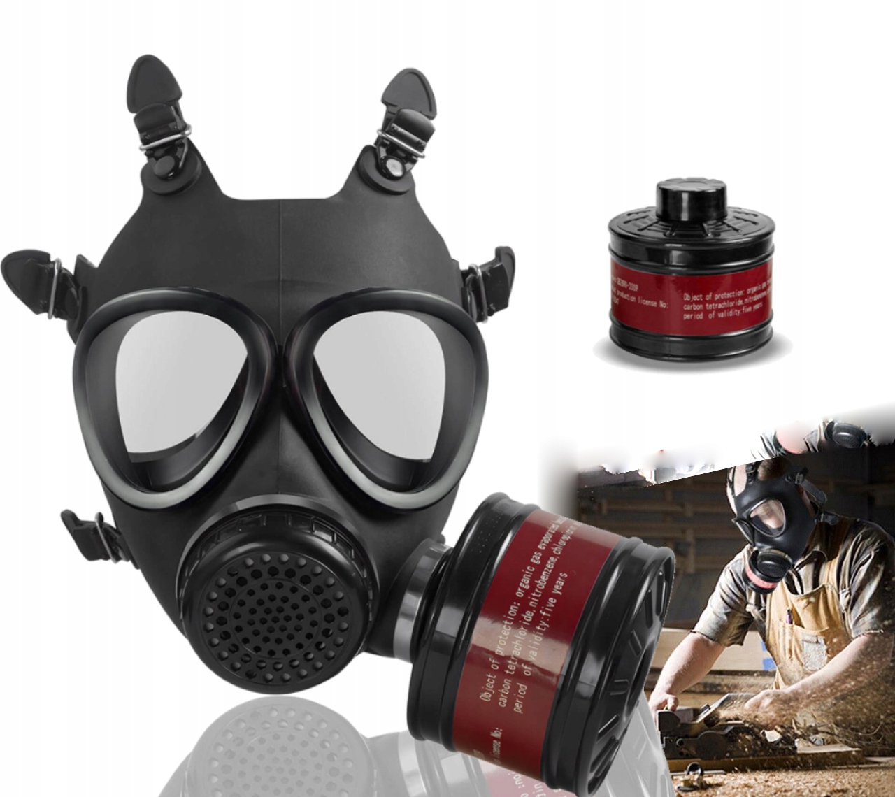 Plně Lakovací Plynová Protiplynová Maska s uhlíkovými filtry 40 mm