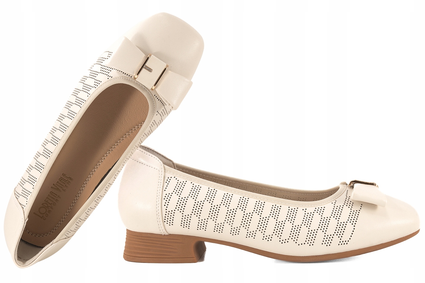 Loretta Vitale W9951 Ażurowe Czółenka Półbuty Skórzane Na Obcasie beż 39