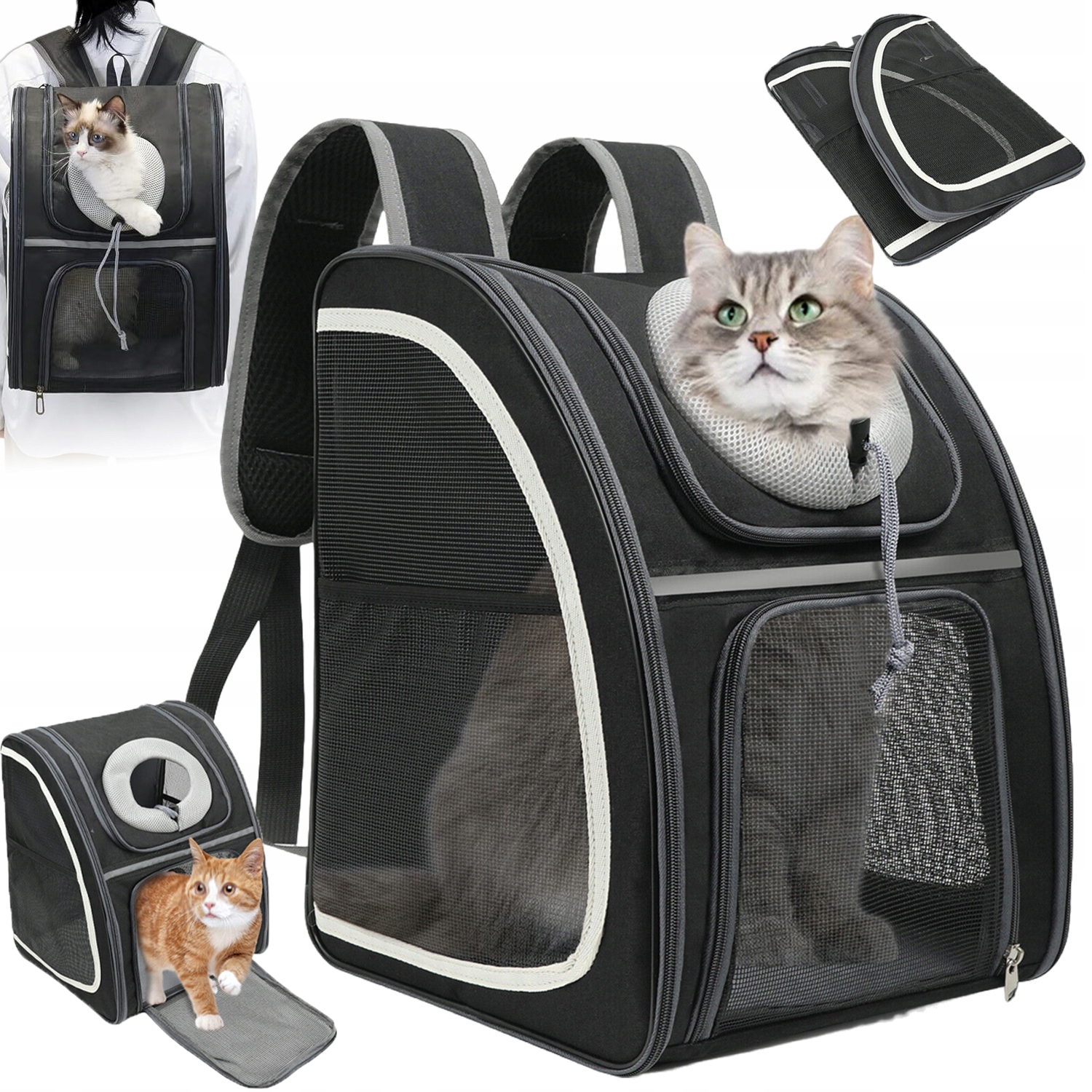 Levně Batoh Pro Kočky Psa Velká Cestovní Taška Pro Kočky Do 9 Kg Černá