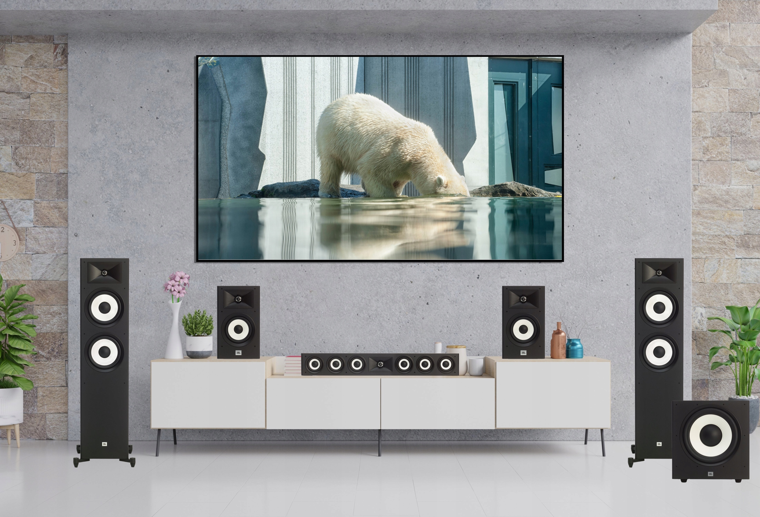 JBL STAGE KINO DOMOWE 5.1 A180 + A120 + A135C + A120P + DENON AVR-X1700 DAB Model Stage A180
