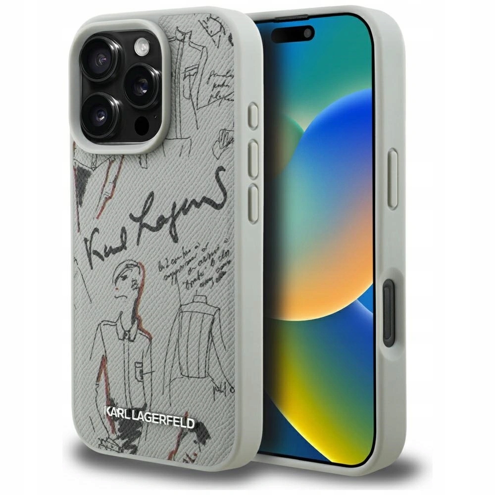 Pouzdro Karl Lagerfeld Grained Pattern & Logo MagSafe na iPhone 16 Pro šedé