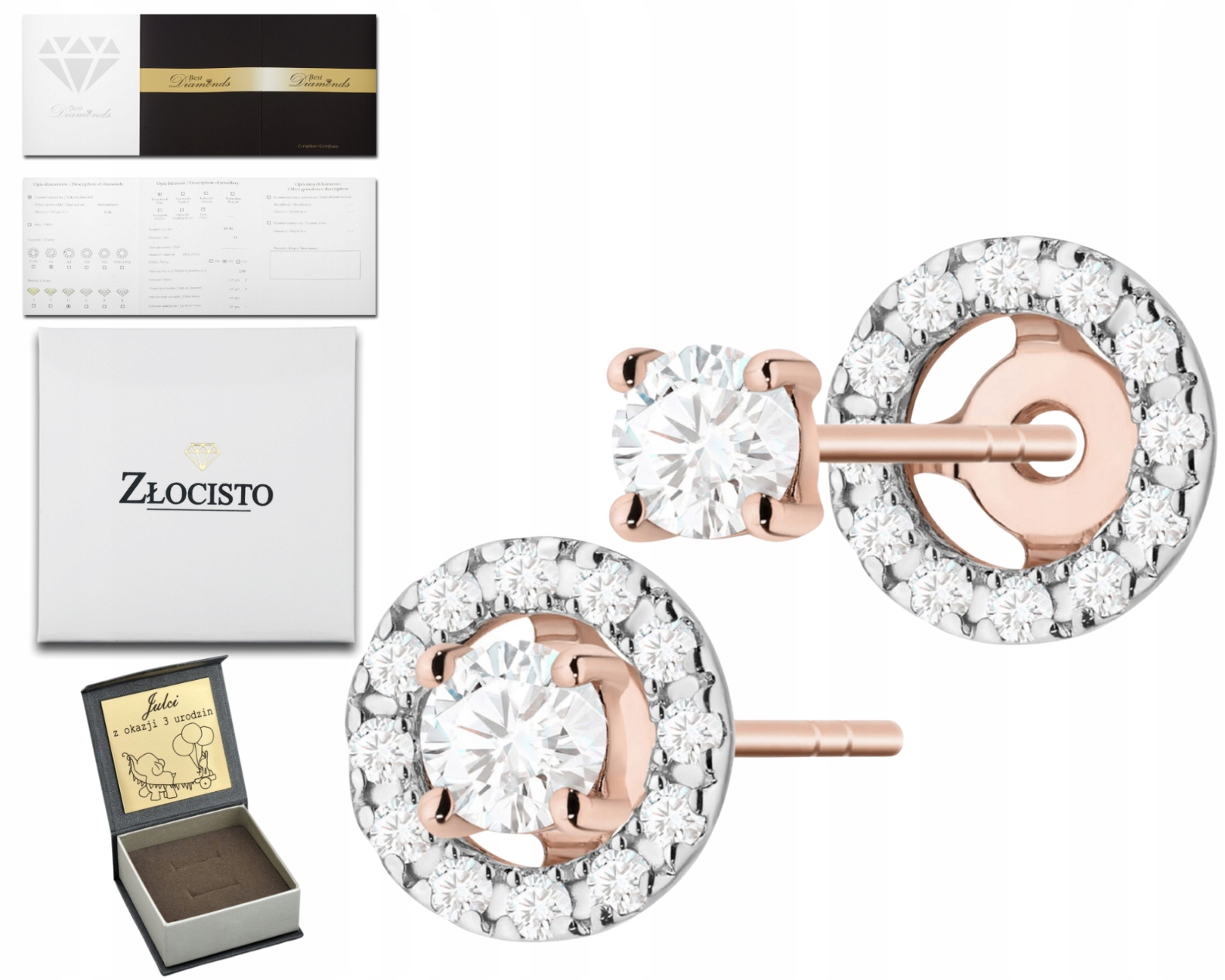 Růžové Zlaté Náušnice Diamanty, Zlato 585, Dárek