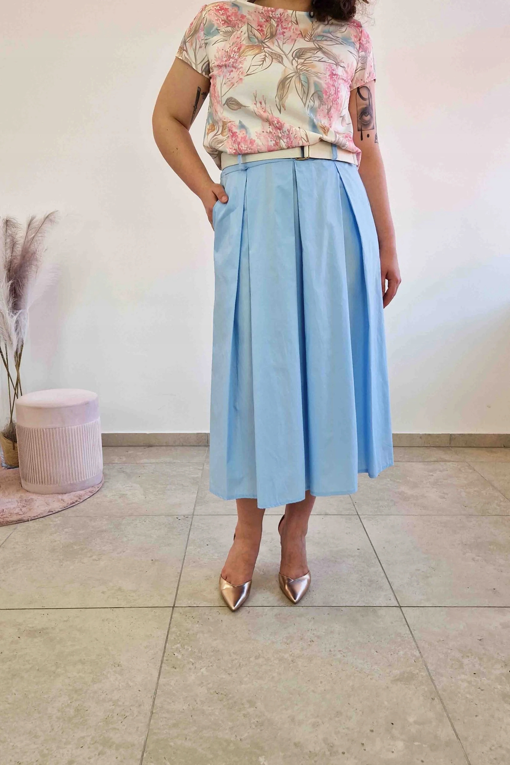 Elegantní Sukně Maxi s kontrafaldy Modrá Uni