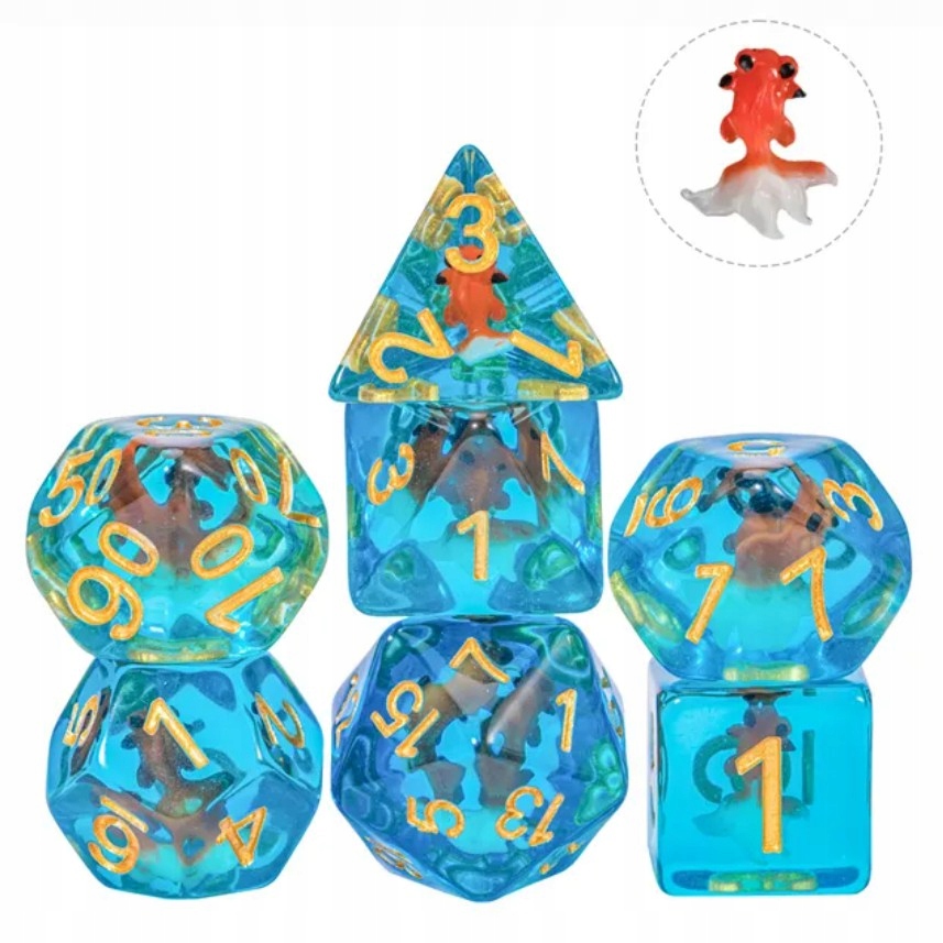 Zestaw 7 Kości D4-20 K20 Niebieskie Złota Rybka Gry Rpg Dungeons & Dragons