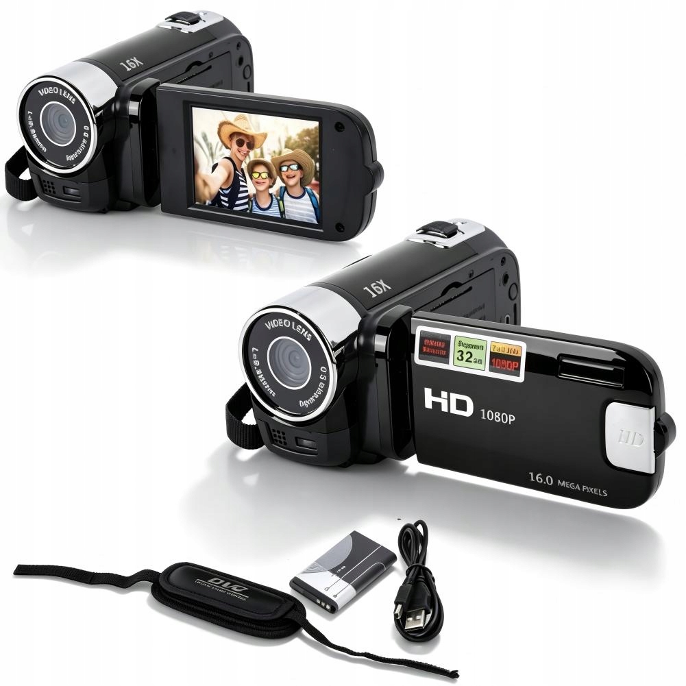 Ręczna Cyfrowa Kamera 4K DV Obrotowy Ekran 16-KROTNYM Zoomem Usb Czarny