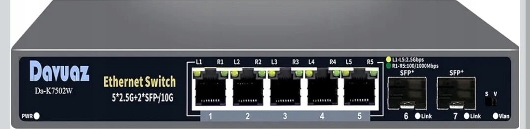 Davuaz 7-portový nespravovaný přepínač Ethernet 2.5G
