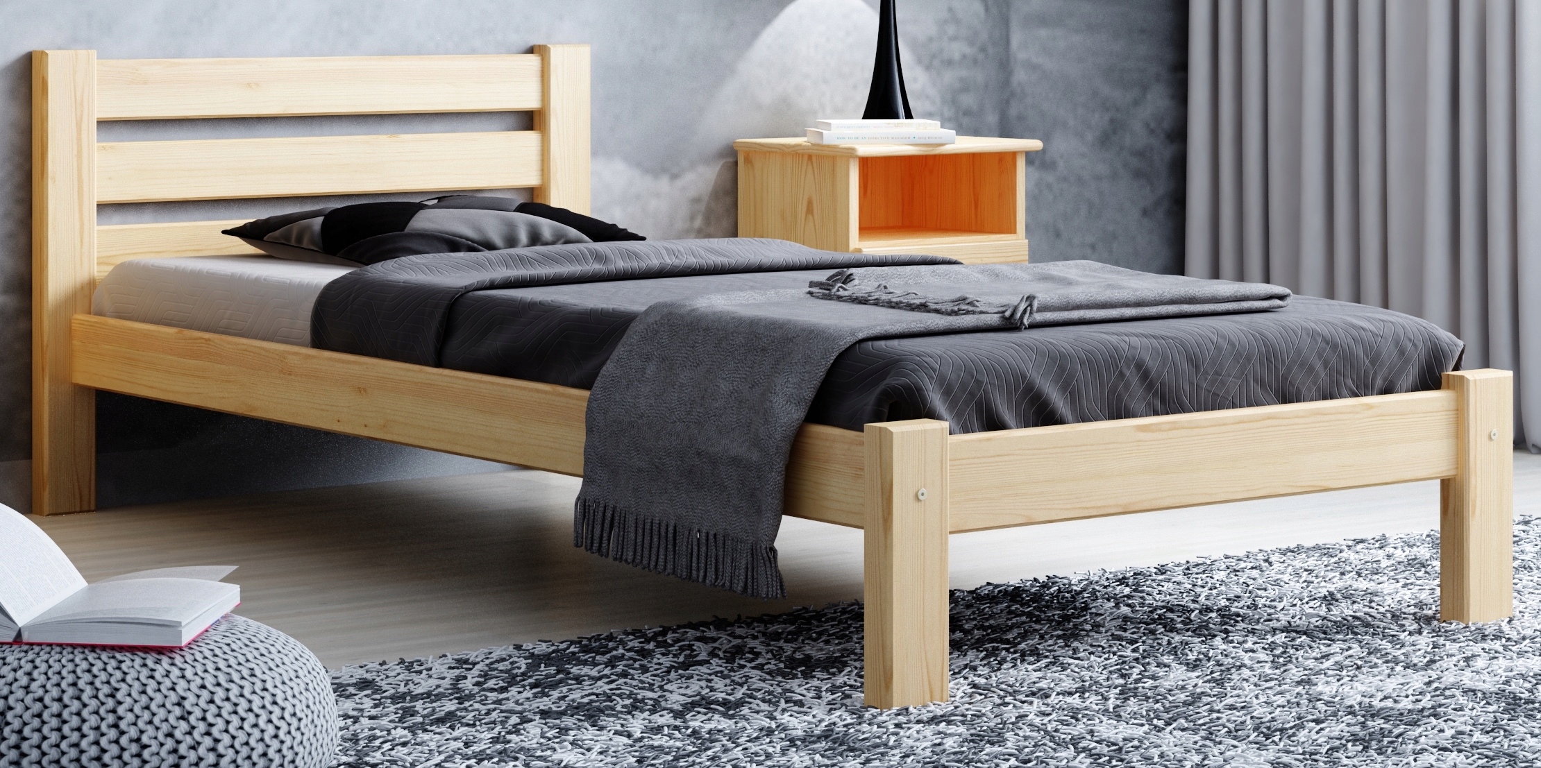Dřevěná postel 100x200 borovice Vysoká Opěrka Hlavy, rám