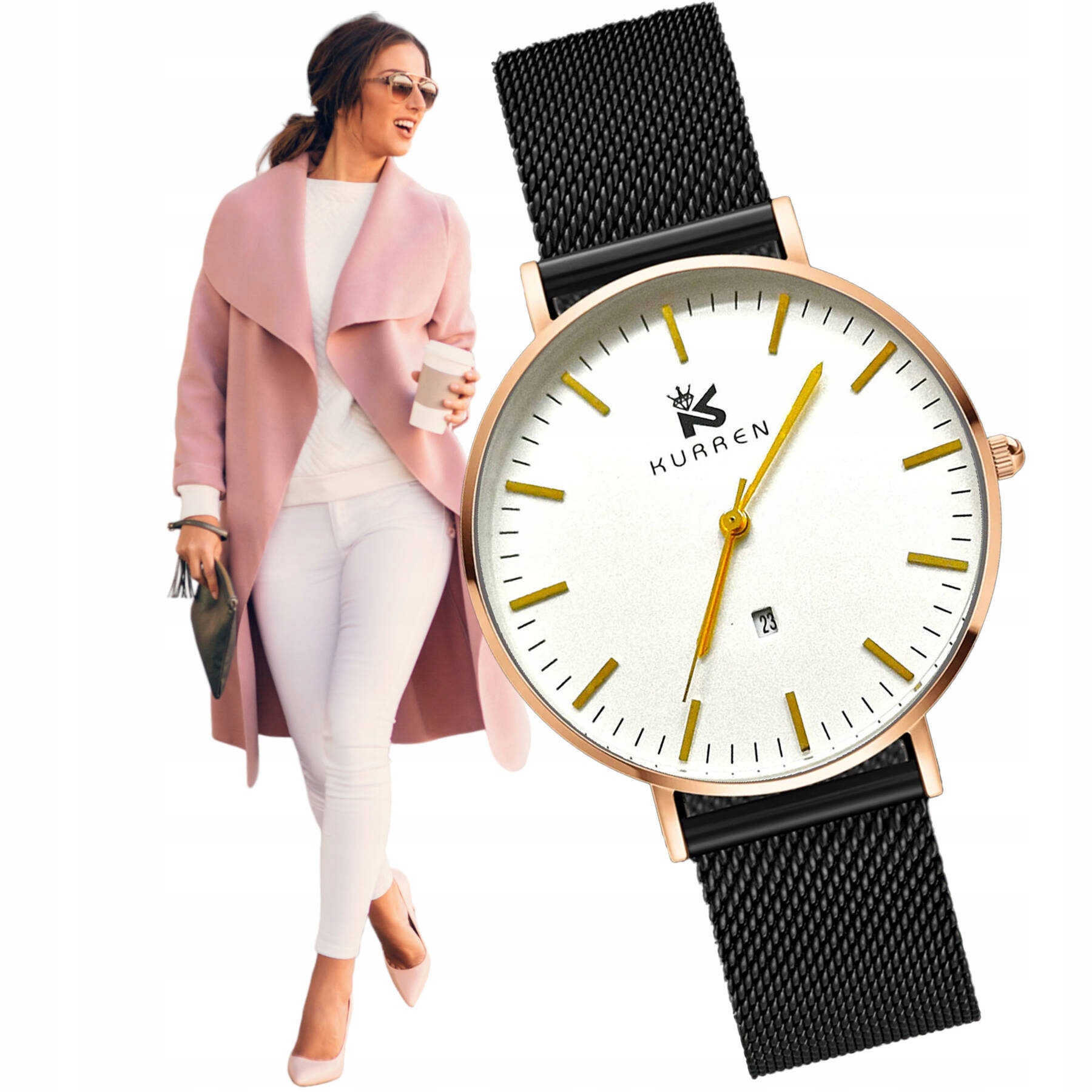 MODNY ELEGANCKI ZEGAREK DAMSKI MESH STYL I KLASA - IDEALNY NA CODZIEŃ Marka Kurren